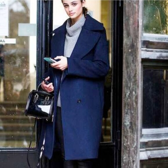 Lark & Ro Blue Brushed Wool Blend Royal Blue Overcoat Size M - Picture 4 of 10